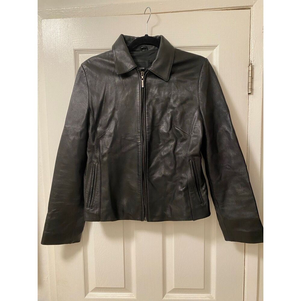 VTG Colebrook & Co. 100% Genuine Black Leather Jacket Minimalist Full Zip Medium